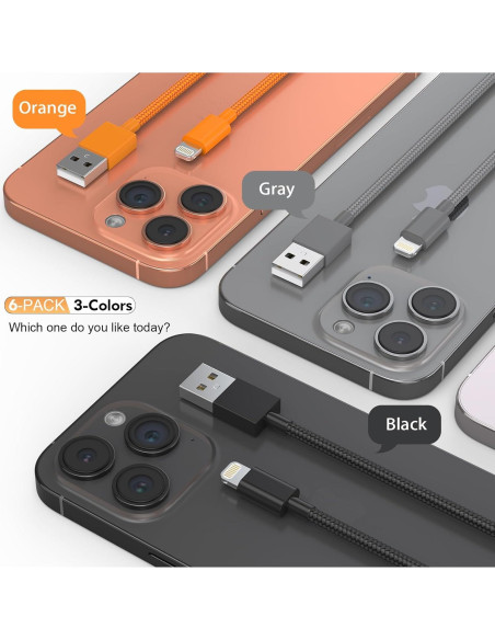 Cable Lightning 6-Pack QIRUOZ MFi Carga Rápida 0.91-3.05 m