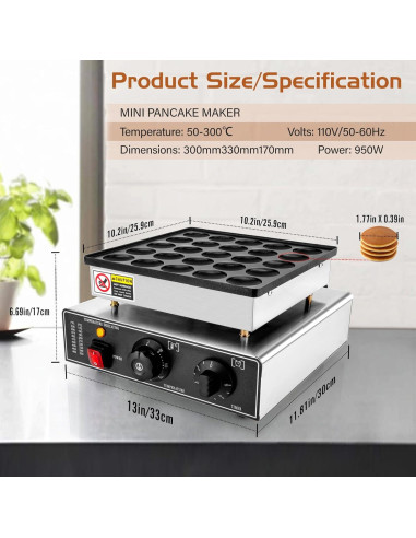 Mini Máquina para Hacer Pancakes GDDGHS 25PCS 950W Antiadherente