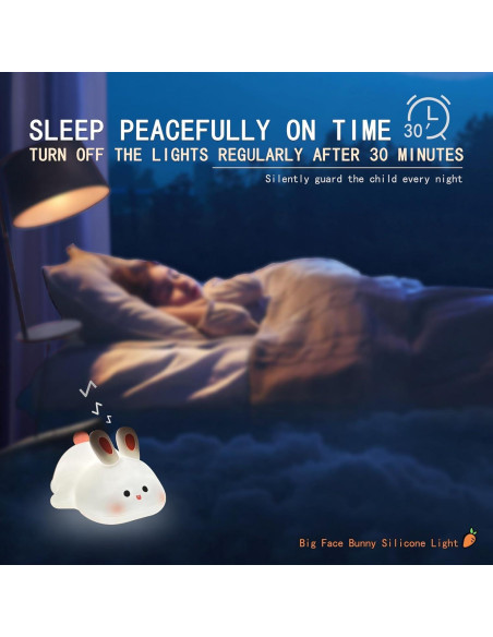 Luz Nocturna Conejo Blanco Icotoibabie Táctil Recargable 3 Niveles