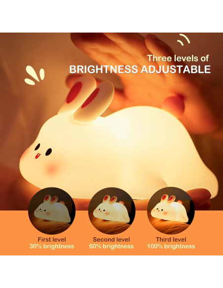 Luz Nocturna Conejo Blanco Icotoibabie Táctil Recargable 3 Niveles