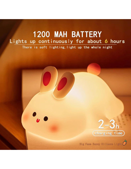 Luz Nocturna Conejo Blanco Icotoibabie Táctil Recargable 3 Niveles
