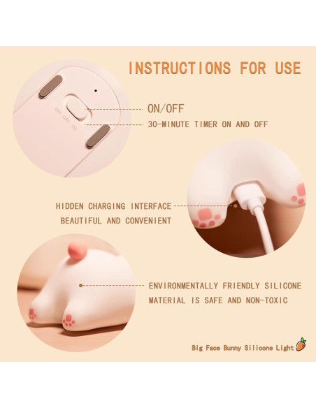 Luz Nocturna Conejo Blanco Icotoibabie Táctil Recargable 3 Niveles