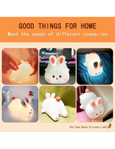 Luz Nocturna Conejo Blanco Icotoibabie Táctil Recargable 3 Niveles