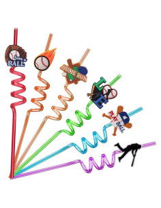 24 Pajitas Reutilizables de Plástico Peiking Tema Béisbol