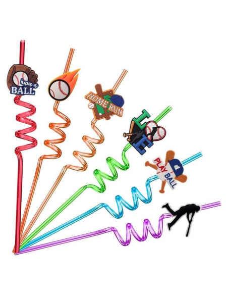 24 Pajitas Reutilizables de Plástico Peiking Tema Béisbol
