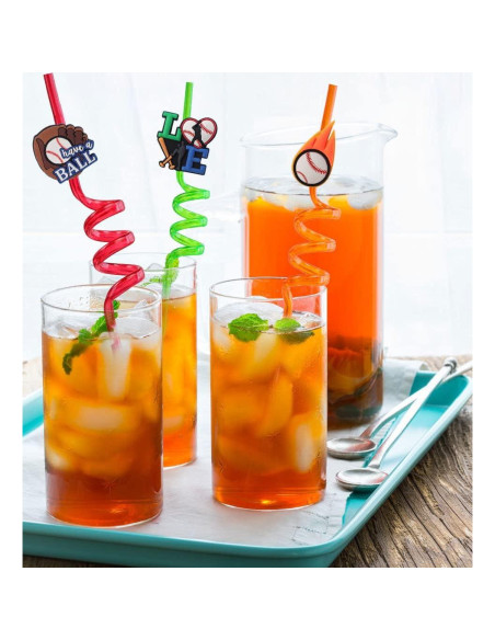 24 Pajitas Reutilizables de Plástico Peiking Tema Béisbol