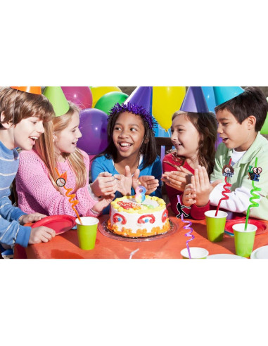 24 Pajitas Reutilizables de Plástico Peiking Tema Béisbol