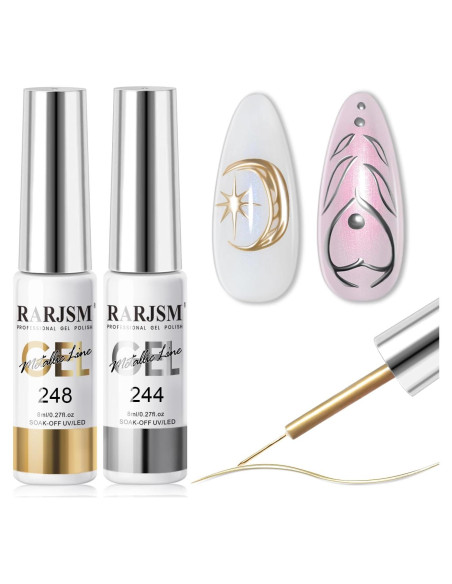 Set de 2 Gel Liner Metálico RARJSM Plata y Bronce Oro 8ml