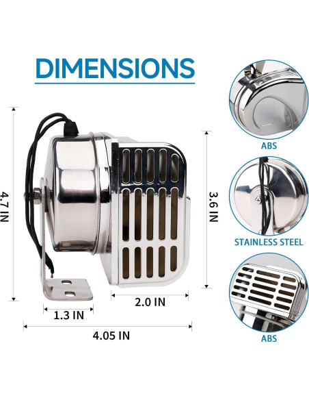 Bocina de Barco FARBIN Acero Inoxidable 12V 125dB Impermeable