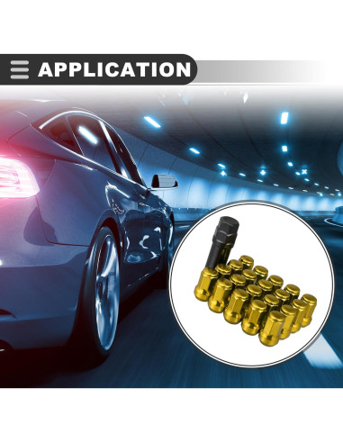 Tuercas de Rueda Motoforti M12x1.25 Doradas 20 Pcs con Llave