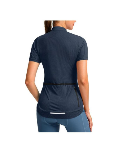 Camiseta de Ciclismo Mujer Manga Corta Azul Marino Secado Rápido