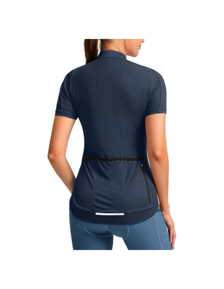 Camiseta de Ciclismo Mujer Manga Corta Azul Marino Secado Rápido