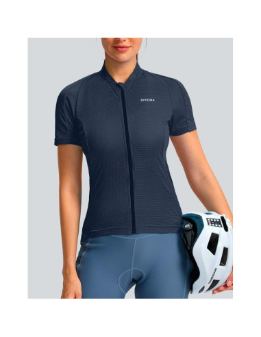 Camiseta de Ciclismo Mujer Manga Corta Azul Marino Secado Rápido