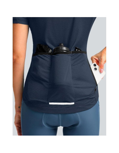 Camiseta de Ciclismo Mujer Manga Corta Azul Marino Secado Rápido