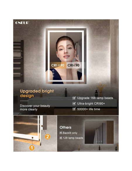 Espejo de Baño LED Oneup 81x61 cm Iluminado Táctil Antivaho