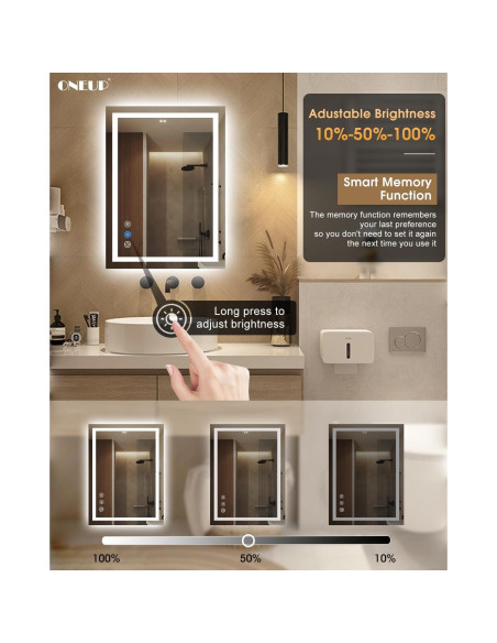 Espejo de Baño LED Oneup 81x61 cm Iluminado Táctil Antivaho