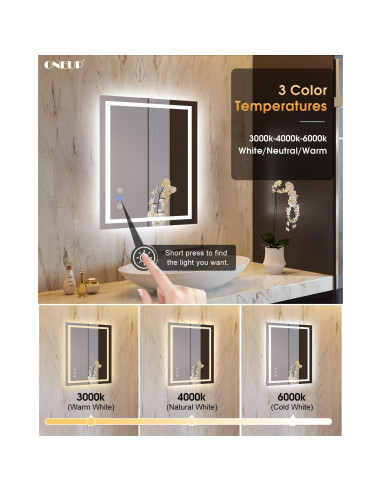 Espejo de Baño LED Oneup 81x61 cm Iluminado Táctil Antivaho