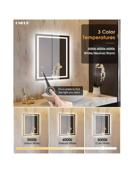 Espejo de Baño LED Oneup 81x61 cm Iluminado Táctil Antivaho
