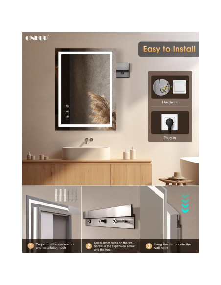Espejo de Baño LED Oneup 81x61 cm Iluminado Táctil Antivaho