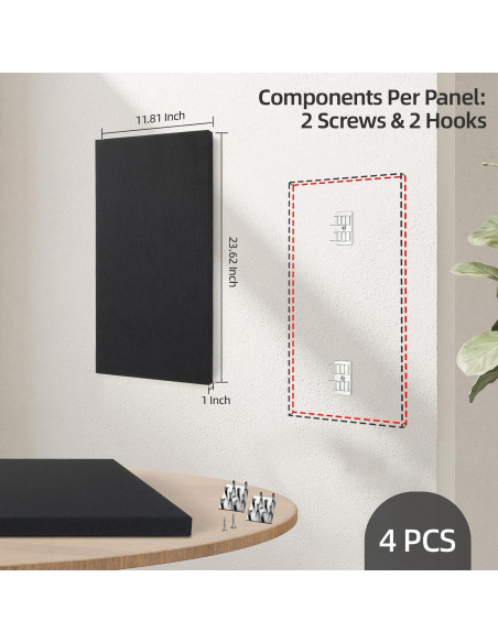 Paneles Acústicos Art3dwall 4 PCS 61x30.5cm Aislantes Sonido Negro
