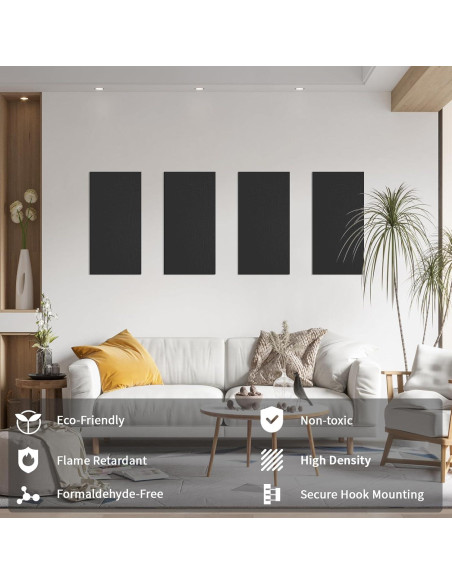 Paneles Acústicos Art3dwall 4 PCS 61x30.5cm Aislantes Sonido Negro
