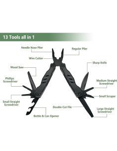 Multiherramienta Cacylife EDC Negra 13 Funciones con Seguridad 2
