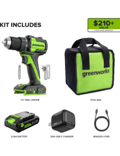 Taladro Atornillador Inalámbrico Greenworks 24V 400Nm 2 Velocidades 2