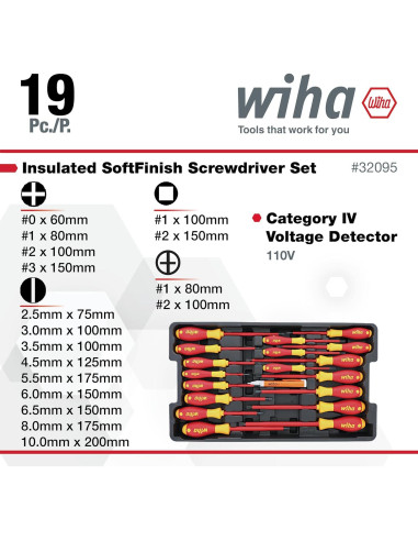 Juego de Destornilladores Aislados Wiha 32095, 19 Piezas