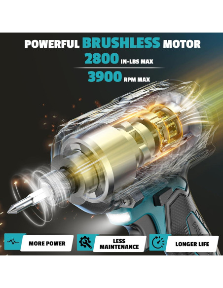 Destornillador de impacto inalámbrico DIYtoolifz 18V 2800 In-lbs