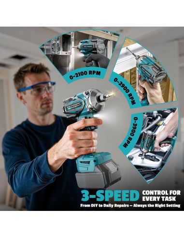 Destornillador de impacto inalámbrico DIYtoolifz 18V 2800 In-lbs