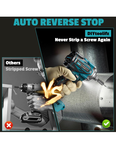 Destornillador de impacto inalámbrico DIYtoolifz 18V 2800 In-lbs