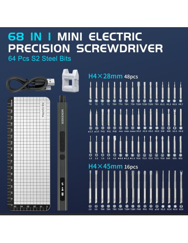 Destornillador Eléctrico Mini MIKESIER 3.7V 64 Puntas Magnéticas