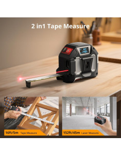 Cinta Métrica Láser 2-en-1 JolyWell 46m y 5m Precisión 2