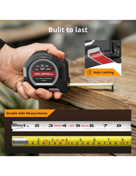 Cinta Métrica Láser 2-en-1 JolyWell 46m y 5m Precisión