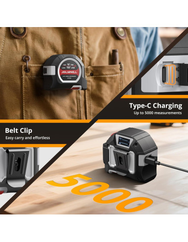 Cinta Métrica Láser 2-en-1 JolyWell 46m y 5m Precisión