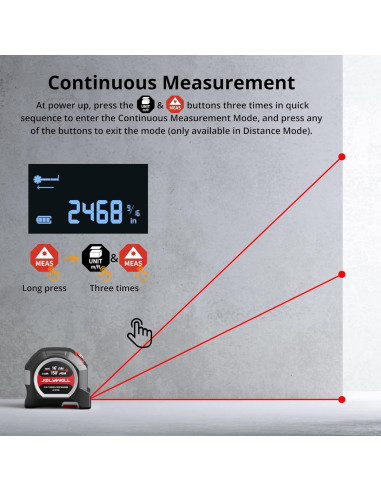 Cinta Métrica Láser 2-en-1 JolyWell 46m y 5m Precisión