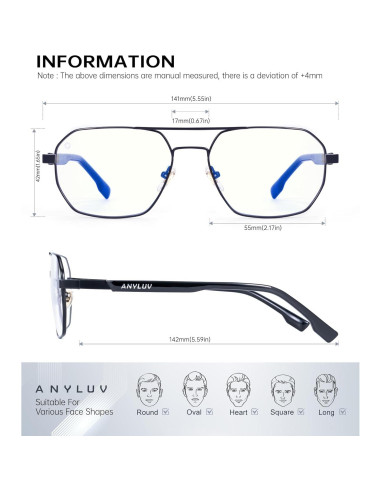 Gafas de Luz Azul ANYLUV para Hombre y Mujer - Modelo 135