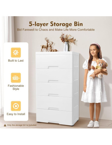 Cómoda de Almacenamiento Plástico 5 Cajones Fioiuetx 80 cm Blanco