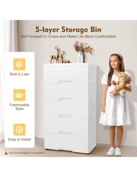 Cómoda de Almacenamiento Plástico 5 Cajones Fioiuetx 80 cm Blanco