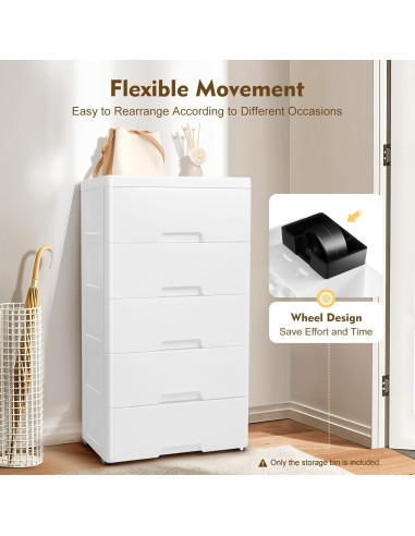 Cómoda de Almacenamiento Plástico 5 Cajones Fioiuetx 80 cm Blanco