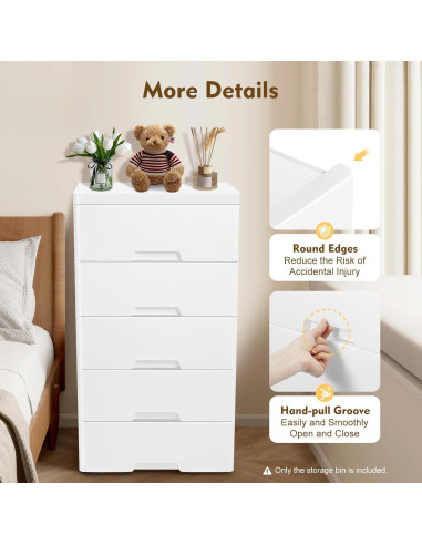 Cómoda de Almacenamiento Plástico 5 Cajones Fioiuetx 80 cm Blanco