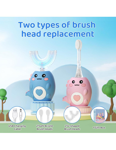 Cepillo de dientes eléctrico para niños U-Shaped Dino 360