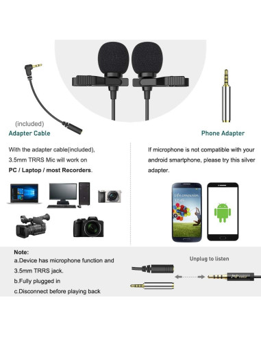 Micrófono Lavalier Doble Cabezal PoP voice 4.88m Profesional