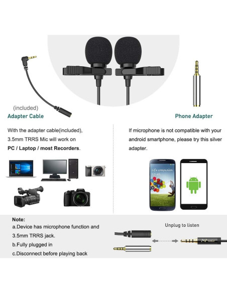 Micrófono Lavalier Doble Cabezal PoP voice 4.88m Profesional