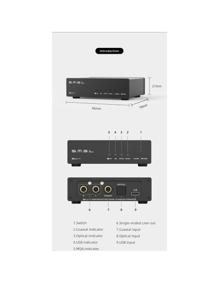 Decodificador de Audio S.M.S.L SU-1 MQA 768kHz/32Bit DSD512