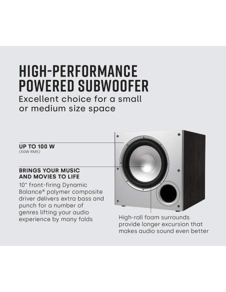 Subwoofer Potenciado Polk Audio PSW10 10" 100W para Teatro en Casa