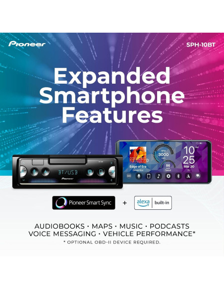 Receptor de Auto Pioneer SPH-10BT Bluetooth 50W 1-Din
