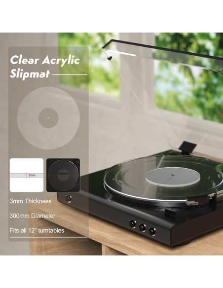 Alfombrilla de Tocadiscos Acrílica 12" Antiestática - Clara