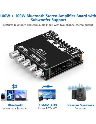 Amplificador Bluetooth 5.0 Romicta ZY-2.1 200W HiFi 2.1 Canales
