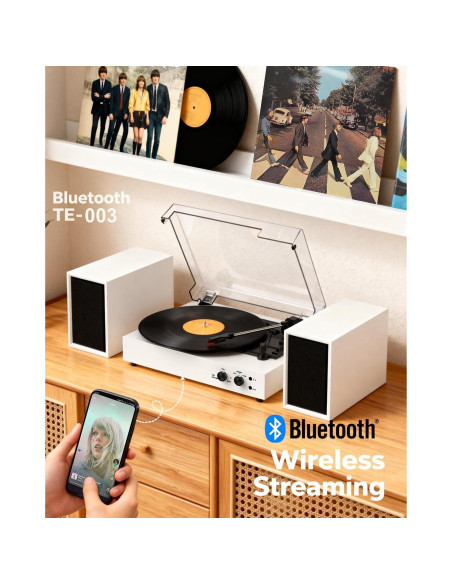 Reproductor de Vinilo Bluetooth DANFI AUDIO TE-003 Blanco 3 Velocidades
